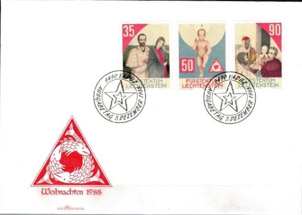 FDC BOŻE NARODZENIE LIECHTENSTEIN MI.954-956