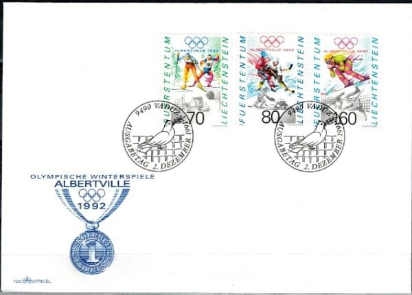 FDC OLIMPIADA ZIMOWA LIECHTENSTEIN MI.1030-1032