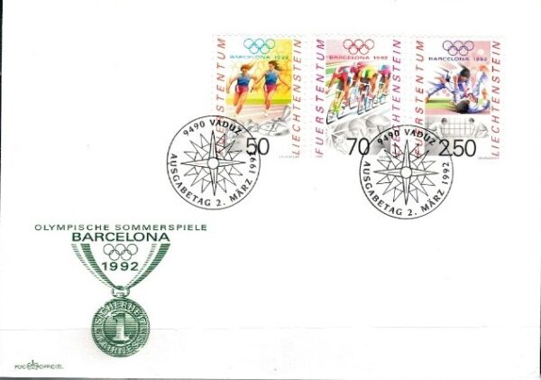 FDC OLIMPIADA LETNIA LIECHTENSTEIN MI.1035-1037